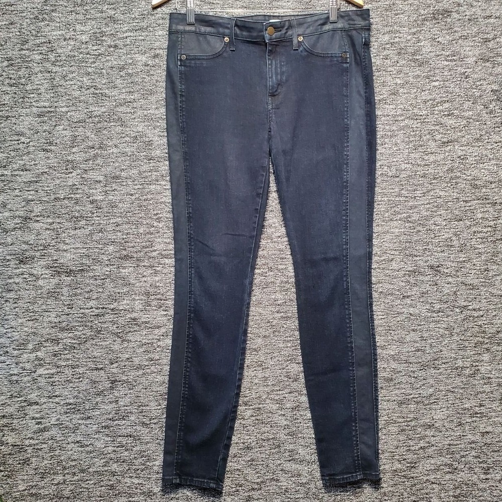 Cache Skinny Jeans Womens 28 Black‎ Coated Tuxedo Stripe Denim Pants